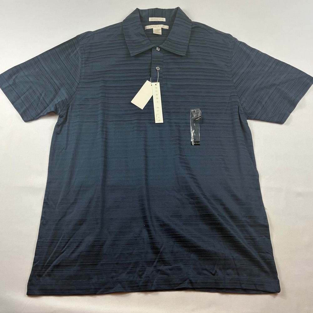 Perry Ellis Polo Shirt Mens Large Blue Space Dye Mercerized Cotton NWT Short Slv